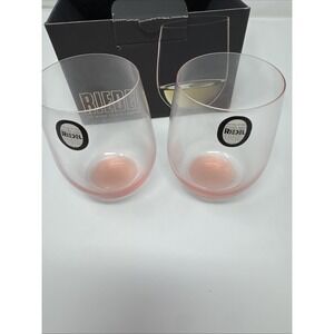 Riedel Wine "O" Wine Glass Chardonnay Viognier 2 PINK Glasses New Breast Cancer